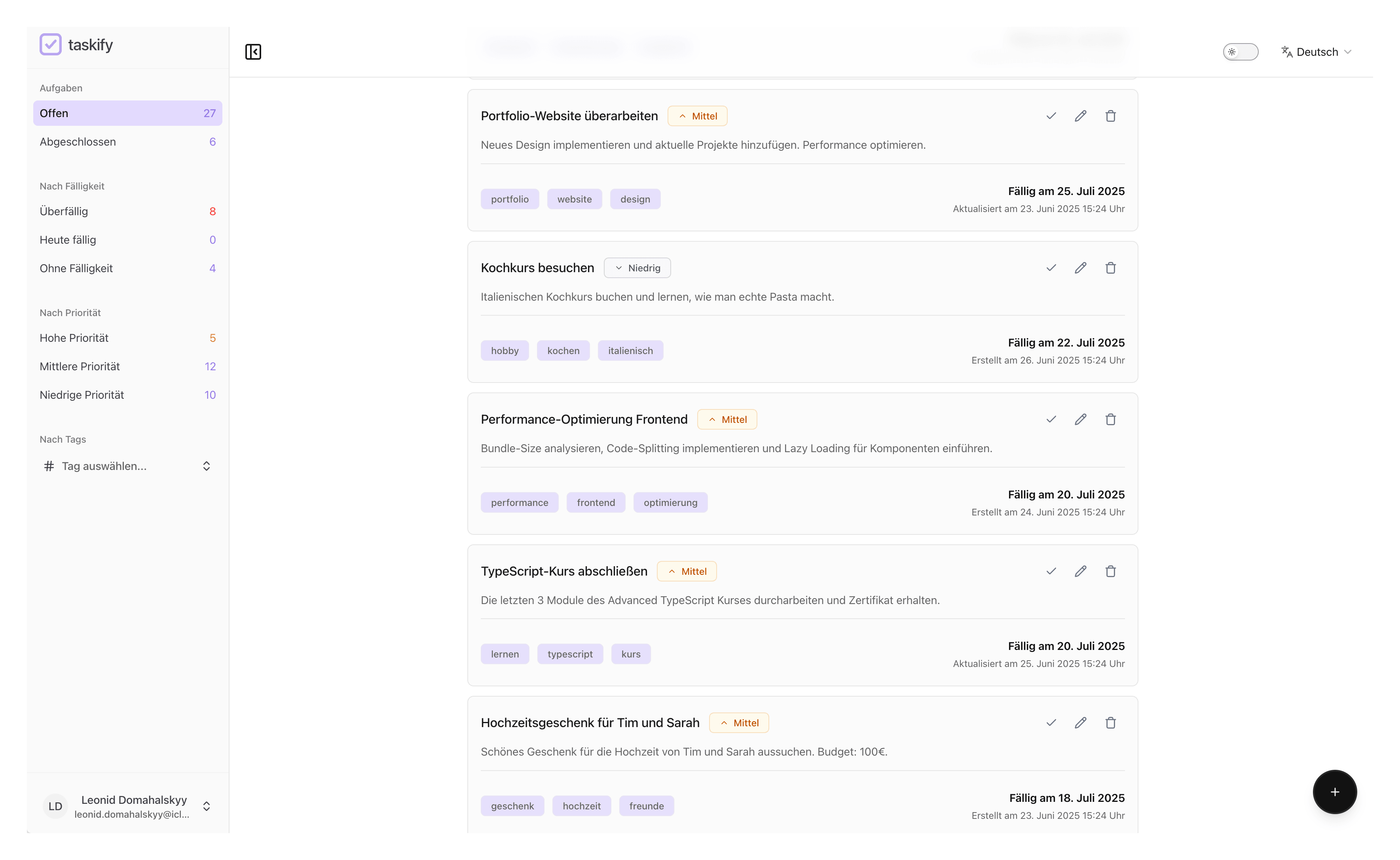 Taskify Dashboard Interface - Task Management Application